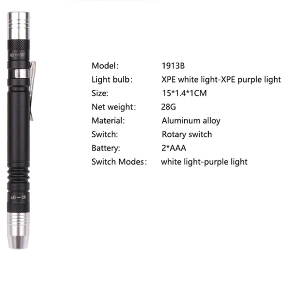 2 in 1 LED Pen Flashlight Regular and Ultra Violet Small Portable 2 Light Source - Picture 6 of 12